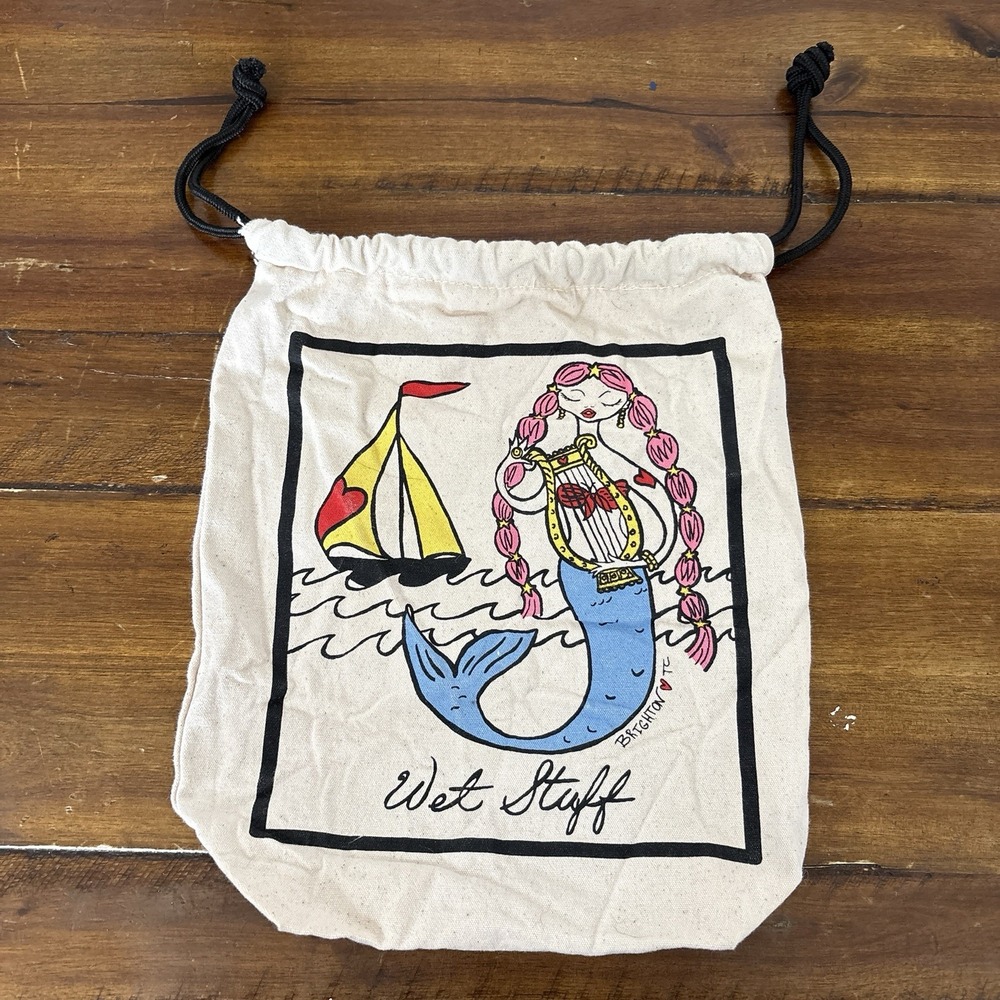 Brighton Sea Breeze Wet Stuff Canvas Drawstring Dust Bag Mermaid Travel Storage